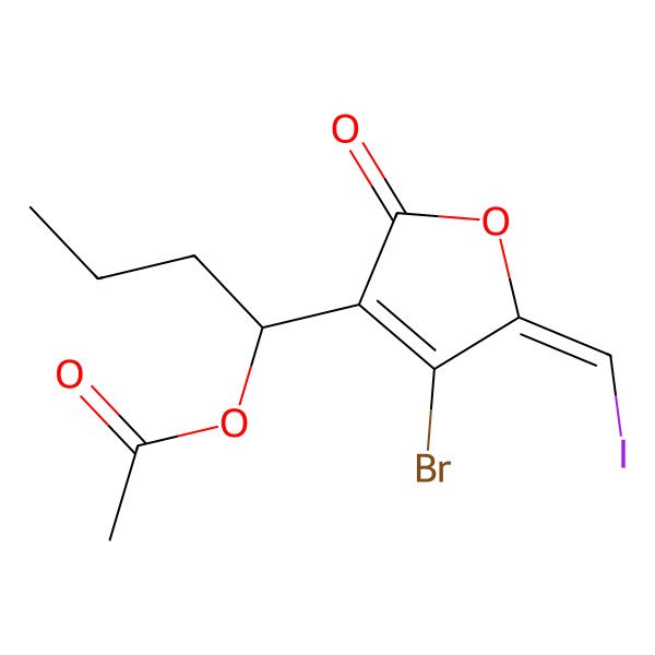 2D Structure of 3-[(R)-1-Acetoxybutyl]-4-bromo-5-(iodomethylene)-2(5H)-furanone