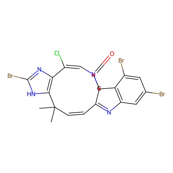2D Structure of (1S,5E,13Z)-9,19,21-tribromo-6-chloro-12,12-dimethyl-4,8,10,16-tetrazapentacyclo[13.7.0.01,4.07,11.017,22]docosa-5,7(11),8,13,15,17(22),18,20-octaen-3-one