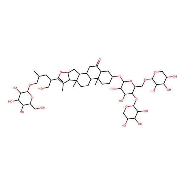 2D Structure of (1R,2S,4S,8S,9S,12S,13R,16S,18S)-16-[(2R,3S,4S,5S,6R)-3,4-dihydroxy-5-[(2S,3S,4S,5S)-3,4,5-trihydroxyoxan-2-yl]oxy-6-[[(2S,3S,4S,5S)-3,4,5-trihydroxyoxan-2-yl]oxymethyl]oxan-2-yl]oxy-6-[(2R,4R)-1-hydroxy-4-methyl-5-[(2R,3R,4S,5S,6R)-3,4,5-trihydroxy-6-(hydroxymethyl)oxan-2-yl]oxypentan-2-yl]-7,9,13-trimethyl-5-oxapentacyclo[10.8.0.02,9.04,8.013,18]icos-6-en-19-one