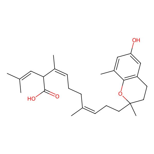 2D Structure of (3E)-10-[(2R)-6-hydroxy-2,8-dimethyl-3,4-dihydrochromen-2-yl]-3,7-dimethyl-2-(2-methylprop-1-enyl)deca-3,7-dienoic acid