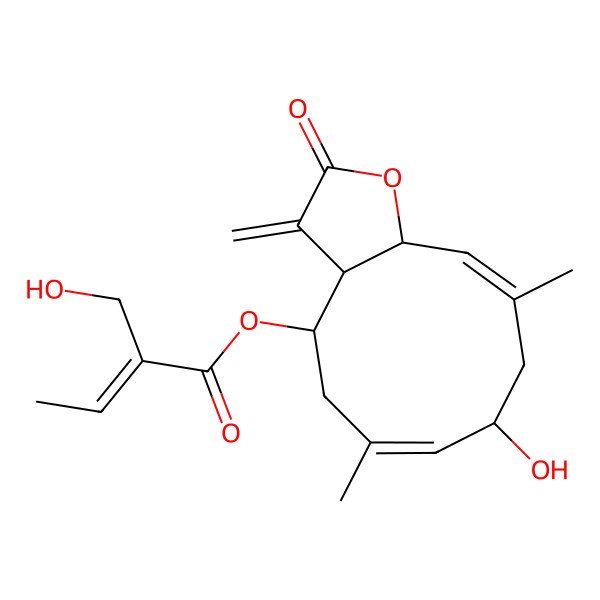 2D Structure of [(3aR,4R,6E,8R,10E,11aR)-8-hydroxy-6,10-dimethyl-3-methylidene-2-oxo-3a,4,5,8,9,11a-hexahydrocyclodeca[b]furan-4-yl] (E)-2-(hydroxymethyl)but-2-enoate