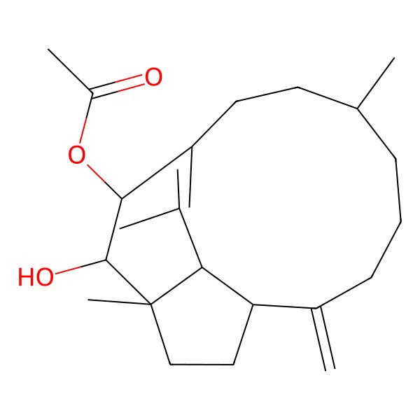 2D Structure of [(1R,6S,10R,11R,12S,15S)-11-hydroxy-6,12,16-trimethyl-2-methylidene-10-tricyclo[7.5.2.012,15]hexadec-9(16)-enyl] acetate