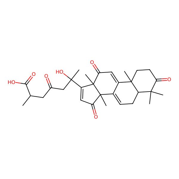 2D Structure of 6-Hydroxy-2-methyl-4-oxo-6-(4,4,10,13,14-pentamethyl-3,12,15-trioxo-1,2,5,6-tetrahydrocyclopenta[a]phenanthren-17-yl)heptanoic acid
