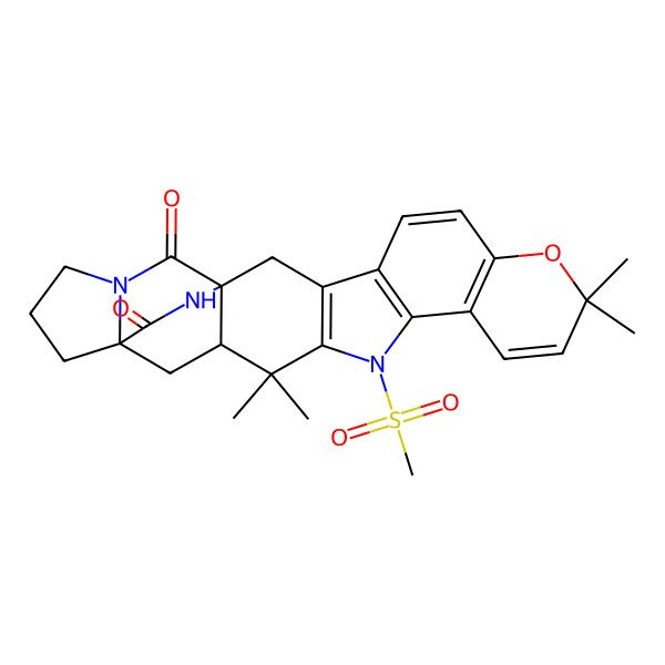 2D Structure of 9,9,16,16-Tetramethyl-14-methylsulfonyl-8-oxa-14,23,25-triazaheptacyclo[17.5.2.01,17.03,15.04,13.07,12.019,23]hexacosa-3(15),4(13),5,7(12),10-pentaene-24,26-dione