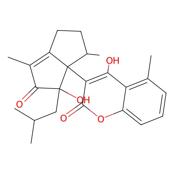 2D Structure of 4-hydroxy-3-[4-hydroxy-3,6-dimethyl-4-(2-methylpropyl)-5-oxo-2,3-dihydro-1H-pentalen-3a-yl]-5-methylchromen-2-one