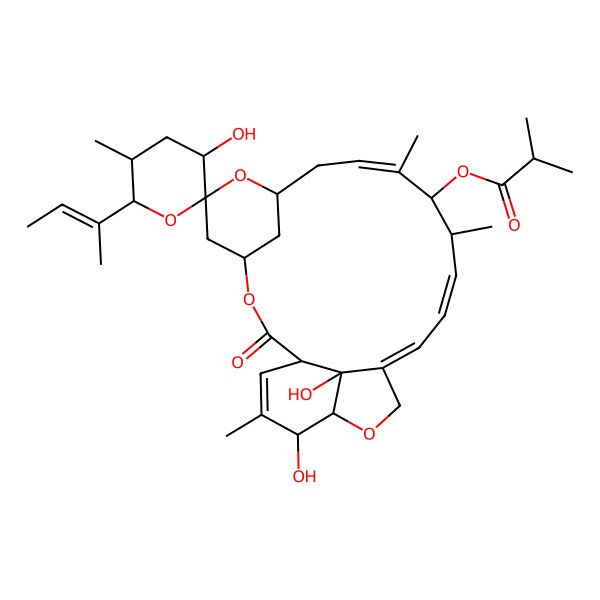 2D Structure of [(1R,3'R,4S,5'S,6S,6'S,8R,12R,13S,14E,16E,20R,21R,24S)-6'-[(E)-but-2-en-2-yl]-3',21,24-trihydroxy-5',11,13,22-tetramethyl-2-oxospiro[3,7,19-trioxatetracyclo[15.6.1.14,8.020,24]pentacosa-10,14,16,22-tetraene-6,2'-oxane]-12-yl] 2-methylpropanoate