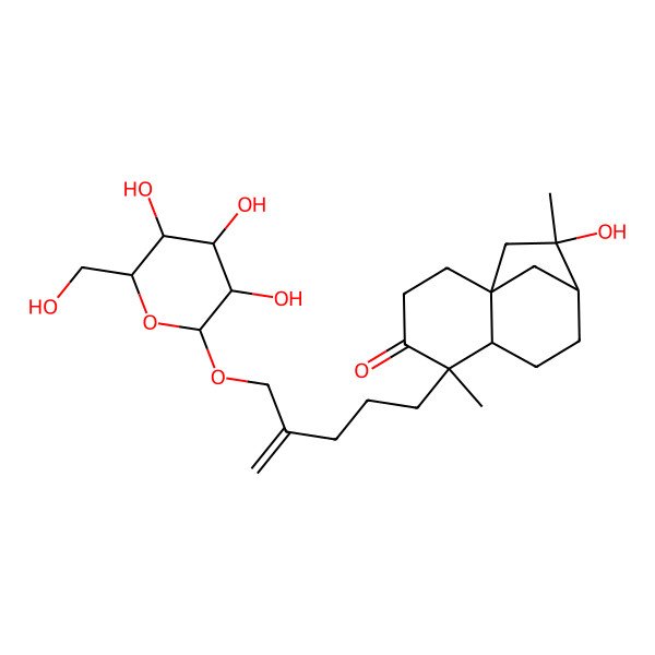 2D Structure of 10-Hydroxy-5,10-dimethyl-5-[4-[[3,4,5-trihydroxy-6-(hydroxymethyl)oxan-2-yl]oxymethyl]pent-4-enyl]tricyclo[7.2.1.01,6]dodecan-4-one