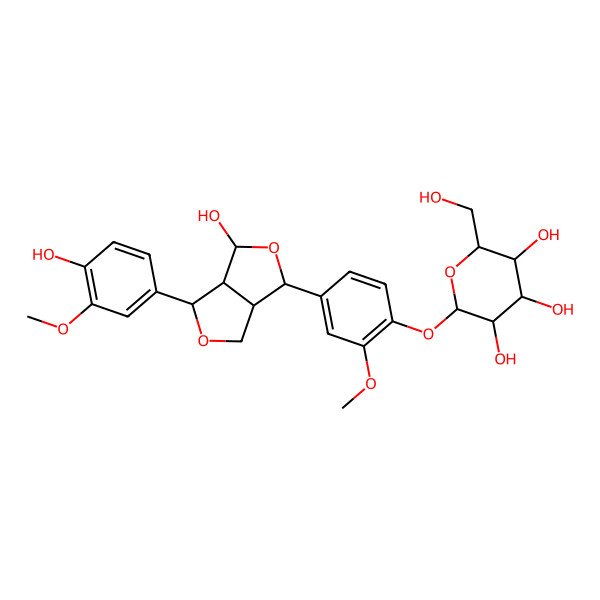 2D Structure of 2-[4-[4-Hydroxy-3-(4-hydroxy-3-methoxyphenyl)-1,3,3a,4,6,6a-hexahydrofuro[3,4-c]furan-6-yl]-2-methoxyphenoxy]-6-(hydroxymethyl)oxane-3,4,5-triol