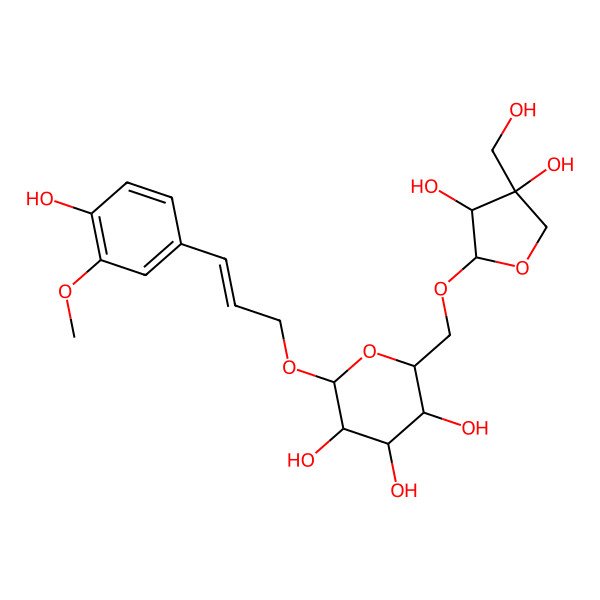 2D Structure of (2R,3S,4S,5R,6R)-2-[[(2R,3R,4R)-3,4-dihydroxy-4-(hydroxymethyl)oxolan-2-yl]oxymethyl]-6-[3-(4-hydroxy-3-methoxyphenyl)prop-2-enoxy]oxane-3,4,5-triol
