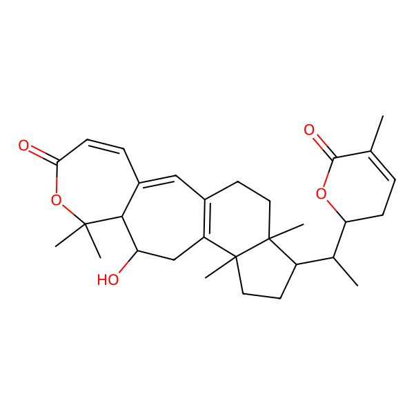 2D Structure of (9S,13R,16R,17R)-10-hydroxy-8,8,13,17-tetramethyl-16-[(1S)-1-[(2S)-5-methyl-6-oxo-2,3-dihydropyran-2-yl]ethyl]-7-oxatetracyclo[10.7.0.03,9.013,17]nonadeca-1(12),2,4-trien-6-one