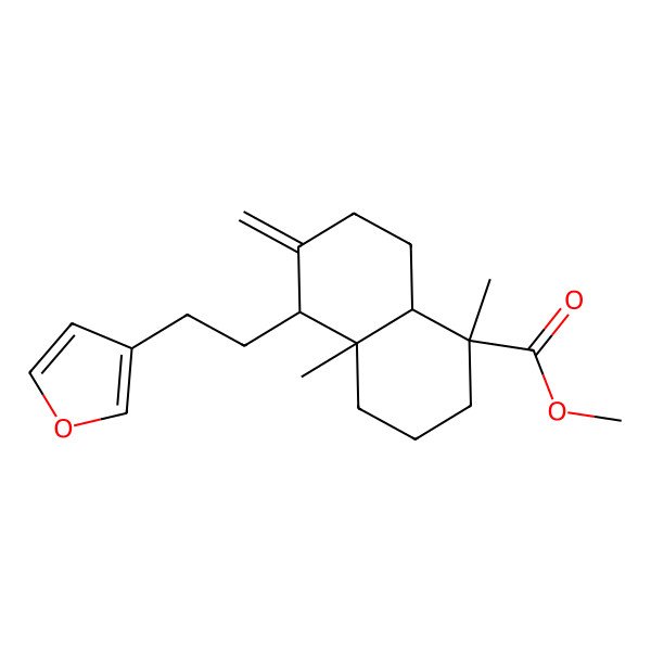 2D Structure of methyl (1R,4aS,5R,8aR)-5-[2-(furan-3-yl)ethyl]-1,4a-dimethyl-6-methylidene-3,4,5,7,8,8a-hexahydro-2H-naphthalene-1-carboxylate