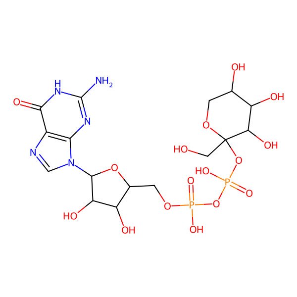 2D Structure of [[(2R,3S,4R,5R)-5-(2-amino-6-oxo-1H-purin-9-yl)-3,4-dihydroxyoxolan-2-yl]methoxy-hydroxyphosphoryl] [(2R,3S,4R,5R)-3,4,5-trihydroxy-2-(hydroxymethyl)oxan-2-yl] hydrogen phosphate