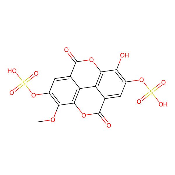 2D Structure of (7-Hydroxy-14-methoxy-3,10-dioxo-13-sulfooxy-2,9-dioxatetracyclo[6.6.2.04,16.011,15]hexadeca-1(15),4,6,8(16),11,13-hexaen-6-yl) hydrogen sulfate
