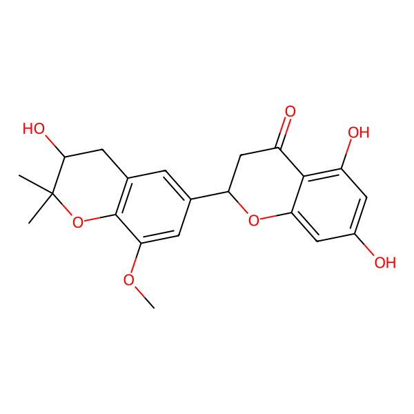 2D Structure of (2S)-5,7-dihydroxy-2-[(3R)-3-hydroxy-8-methoxy-2,2-dimethyl-3,4-dihydrochromen-6-yl]-2,3-dihydrochromen-4-one