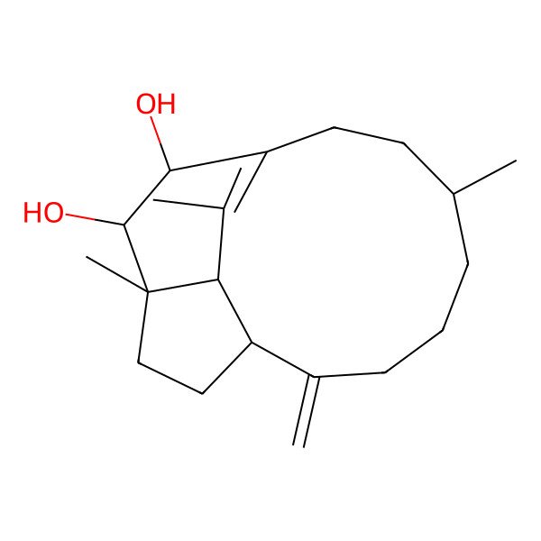 2D Structure of (1R,6R,10S,11R,12S,15S)-6,12,16-trimethyl-2-methylidenetricyclo[7.5.2.012,15]hexadec-9(16)-ene-10,11-diol