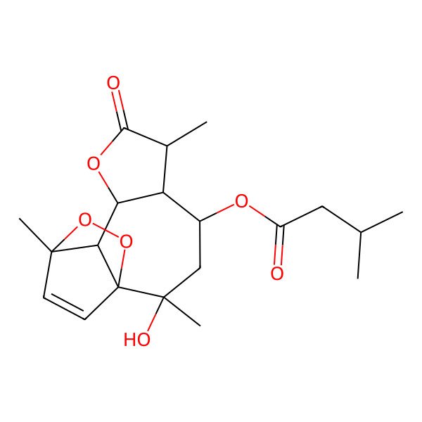 2D Structure of (2-Hydroxy-2,6,11-trimethyl-7-oxo-8,12,13-trioxatetracyclo[9.2.2.01,10.05,9]pentadec-14-en-4-yl) 3-methylbutanoate