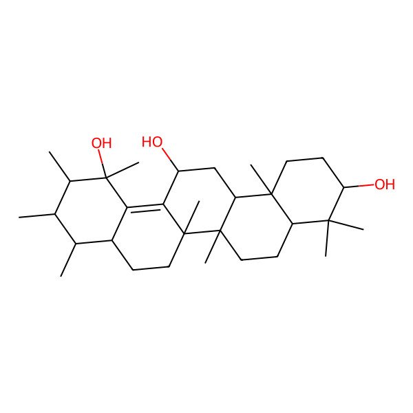 2D Structure of (1R,2R,3S,4R,6aS,6bR,12aR,14S)-1,2,3,4,6a,6b,9,9,12a-nonamethyl-3,4,4a,5,6,6a,7,8,8a,10,11,12,13,14-tetradecahydro-2H-picene-1,10,14-triol