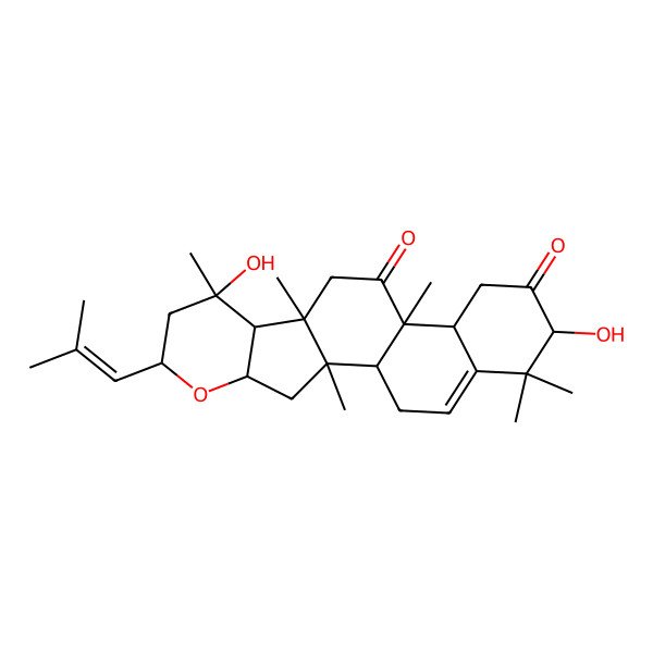 2D Structure of (1S,2S,4R,6R,8S,9S,10R,13R,14R,17S)-8,17-dihydroxy-2,8,10,13,18,18-hexamethyl-6-(2-methylprop-1-enyl)-5-oxapentacyclo[11.8.0.02,10.04,9.014,19]henicos-19-ene-12,16-dione