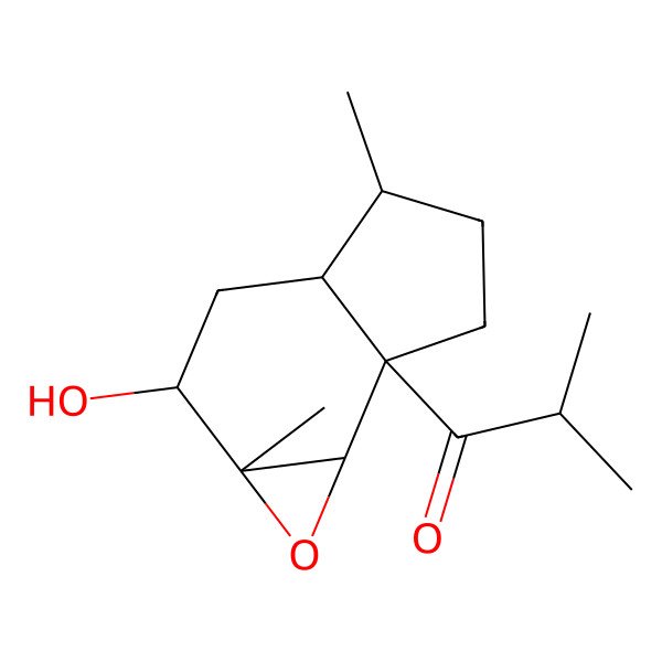 2D Structure of 1-(2-hydroxy-1a,4-dimethyl-3,3a,4,5,6,6b-hexahydro-2H-indeno[4,5-b]oxiren-6a-yl)-2-methylpropan-1-one