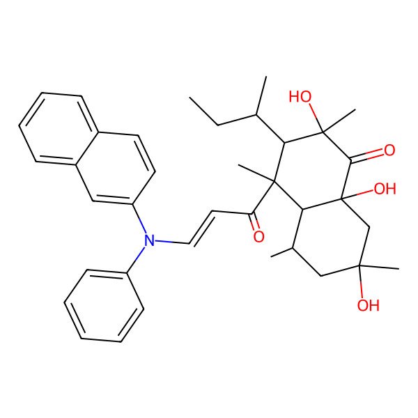 2D Structure of 3-butan-2-yl-2,7,8a-trihydroxy-2,4,5,7-tetramethyl-4-[3-(N-naphthalen-2-ylanilino)prop-2-enoyl]-4a,5,6,8-tetrahydro-3H-naphthalen-1-one