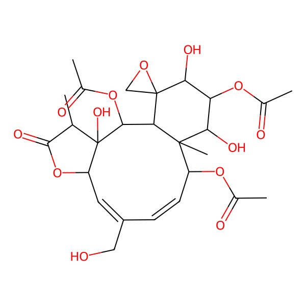 2D Structure of [2,15-Diacetyloxy-3,14,16-trihydroxy-9-(hydroxymethyl)-4,13-dimethyl-5-oxospiro[6-oxatricyclo[11.4.0.03,7]heptadeca-8,10-diene-17,2'-oxirane]-12-yl] acetate
