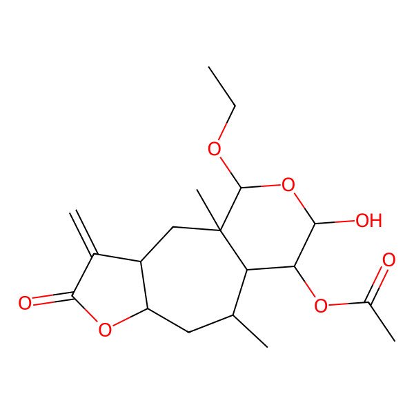 2D Structure of (14-Ethoxy-12-hydroxy-1,9-dimethyl-4-methylidene-5-oxo-6,13-dioxatricyclo[8.4.0.03,7]tetradecan-11-yl) acetate