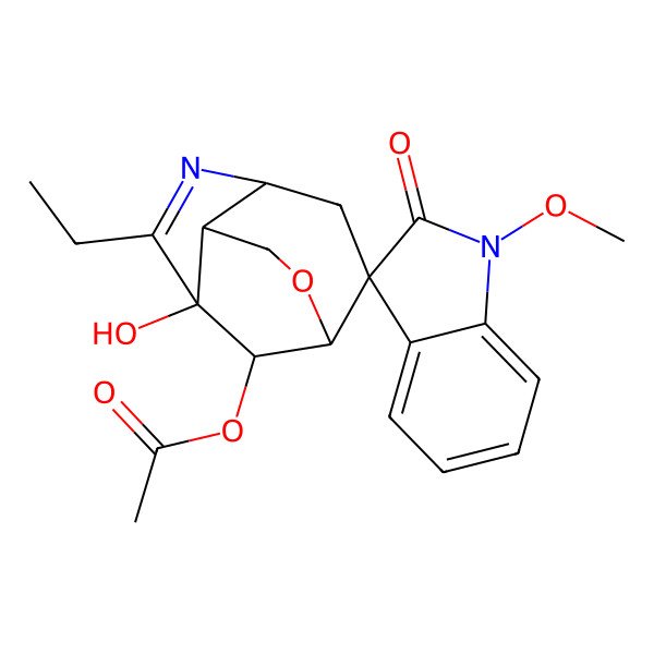 2D Structure of (6-Ethyl-7-hydroxy-1'-methoxy-2'-oxospiro[10-oxa-5-azatricyclo[5.3.1.04,8]undec-5-ene-2,3'-indole]-11-yl) acetate
