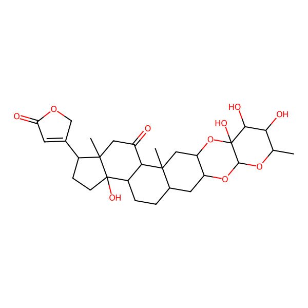 2D Structure of (1R,3R,5S,7R,8R,9R,10S,12R,14S,15R,18R,19R,22S,23R)-8,9,10,22-tetrahydroxy-7,14,18-trimethyl-19-(5-oxo-2H-furan-3-yl)-4,6,11-trioxahexacyclo[12.11.0.03,12.05,10.015,23.018,22]pentacosan-16-one