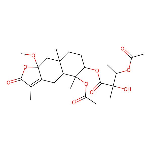 2D Structure of (5-Acetyloxy-9a-methoxy-3,5,8a-trimethyl-2-oxo-4,4a,6,7,8,9-hexahydrobenzo[f][1]benzofuran-6-yl) 3-acetyloxy-2-hydroxy-2-methylbutanoate