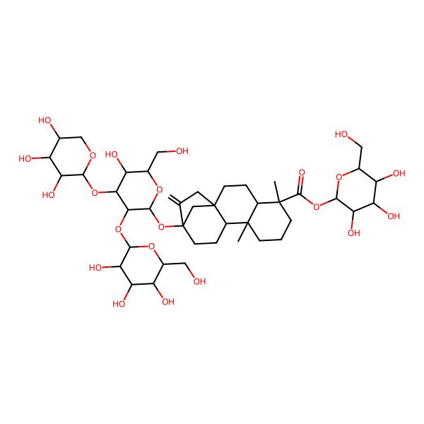 2D Structure of [(2S,3R,4S,5S,6R)-3,4,5-trihydroxy-6-(hydroxymethyl)oxan-2-yl] (1R,4S,5R,9S,10R,13S)-13-[(2S,3R,4S,5R,6R)-5-hydroxy-6-(hydroxymethyl)-3-[(2S,3R,4S,5S,6R)-3,4,5-trihydroxy-6-(hydroxymethyl)oxan-2-yl]oxy-4-[(2S,3R,4S,5R)-3,4,5-trihydroxyoxan-2-yl]oxyoxan-2-yl]oxy-5,9-dimethyl-14-methylidenetetracyclo[11.2.1.01,10.04,9]hexadecane-5-carboxylate