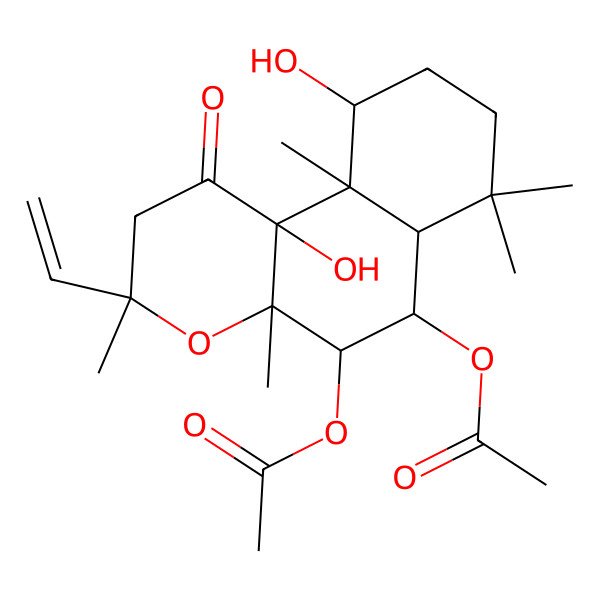 2D Structure of (5-acetyloxy-3-ethenyl-10,10b-dihydroxy-3,4a,7,7,10a-pentamethyl-1-oxo-5,6,6a,8,9,10-hexahydro-2H-benzo[f]chromen-6-yl) acetate