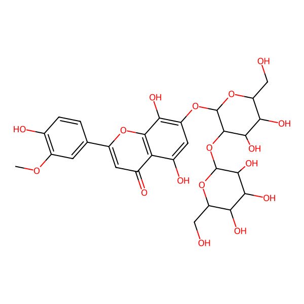 2D Structure of 7-[(2S,4S,5S,6R)-4,5-dihydroxy-6-(hydroxymethyl)-3-[(2S,3R,4R,5S,6R)-3,4,5-trihydroxy-6-(hydroxymethyl)oxan-2-yl]oxyoxan-2-yl]oxy-5,8-dihydroxy-2-(4-hydroxy-3-methoxyphenyl)chromen-4-one