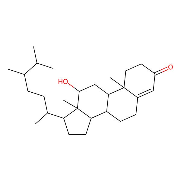2D Structure of (8R,9S,10R,12R,13R,14S,17R)-17-[(2R)-5,6-dimethylheptan-2-yl]-12-hydroxy-10,13-dimethyl-1,2,6,7,8,9,11,12,14,15,16,17-dodecahydrocyclopenta[a]phenanthren-3-one