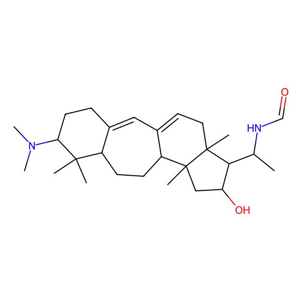 2D Structure of N-[1-[6-(dimethylamino)-14-hydroxy-7,7,12,16-tetramethyl-15-tetracyclo[9.7.0.03,8.012,16]octadeca-1(18),2-dienyl]ethyl]formamide