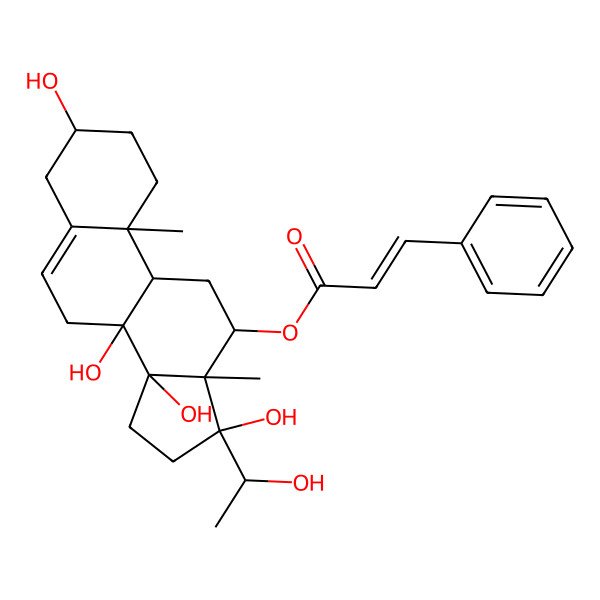 2D Structure of [(3S,12R,14R)-3,8,14,17-tetrahydroxy-17-(1-hydroxyethyl)-10,13-dimethyl-1,2,3,4,7,9,11,12,15,16-decahydrocyclopenta[a]phenanthren-12-yl] (Z)-3-phenylprop-2-enoate