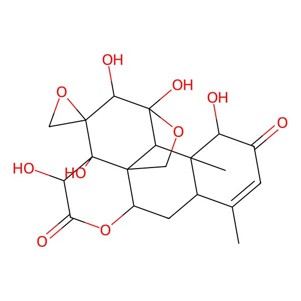 2D Structure of (1R,5R,6S,7R,8R,11R,13S,17S,18S,19R)-4,5,7,8,17-pentahydroxy-14,18-dimethylspiro[3,10-dioxapentacyclo[9.8.0.01,7.04,19.013,18]nonadec-14-ene-6,2'-oxirane]-9,16-dione