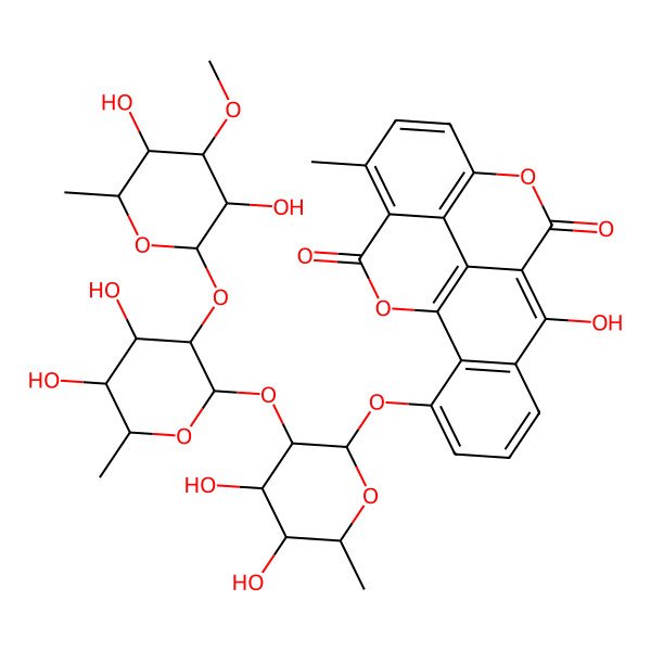 2D Structure of 3-[3-[3-(3,5-Dihydroxy-4-methoxy-6-methyloxan-2-yl)oxy-4,5-dihydroxy-6-methyloxan-2-yl]oxy-4,5-dihydroxy-6-methyloxan-2-yl]oxy-8-hydroxy-15-methyl-11,18-dioxapentacyclo[10.6.2.02,7.09,19.016,20]icosa-1(19),2(7),3,5,8,12(20),13,15-octaene-10,17-dione