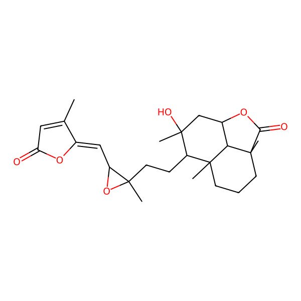 2D Structure of 10-Hydroxy-4,8,10-trimethyl-9-[2-[2-methyl-3-[(3-methyl-5-oxofuran-2-ylidene)methyl]oxiran-2-yl]ethyl]-2-oxatricyclo[6.3.1.04,12]dodecan-3-one