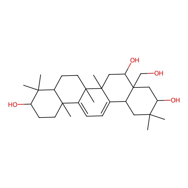 2D Structure of 4a-(Hydroxymethyl)-2,2,6a,6b,9,9,12a-heptamethyl-1,3,4,5,6,7,8,8a,10,11,12,14b-dodecahydropicene-3,5,10-triol 2D Structure of 4a-(Hydroxymethyl)-2,2,6a,6b,9,9,12a-heptamethyl-1,3,4,5,6,7,8,8a,10,11,12,14b-dodecahydropicene-3,5,10-triol