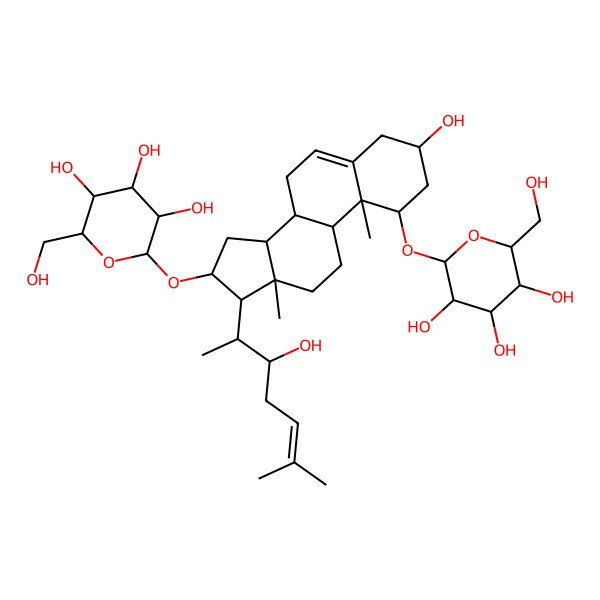 2D Structure of (2R,3R,4S,5S,6R)-2-[[(1R,3R,8S,9S,10R,13S,14S,16S,17R)-3-hydroxy-17-[(2S,3S)-3-hydroxy-6-methylhept-5-en-2-yl]-10,13-dimethyl-1-[(2R,3R,4S,5S,6R)-3,4,5-trihydroxy-6-(hydroxymethyl)oxan-2-yl]oxy-2,3,4,7,8,9,11,12,14,15,16,17-dodecahydro-1H-cyclopenta[a]phenanthren-16-yl]oxy]-6-(hydroxymethyl)oxane-3,4,5-triol