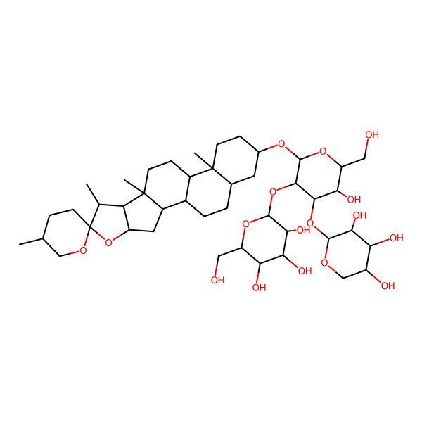 2D Structure of (2S,3R,4S,5S,6R)-2-[(2R,3R,4S,5S,6R)-5-hydroxy-6-(hydroxymethyl)-2-[(1R,2S,4S,5'S,6R,7S,8R,9S,12S,13S,16S,18R)-5',7,9,13-tetramethylspiro[5-oxapentacyclo[10.8.0.02,9.04,8.013,18]icosane-6,2'-oxane]-16-yl]oxy-4-[(2S,3R,4S,5R)-3,4,5-trihydroxyoxan-2-yl]oxyoxan-3-yl]oxy-6-(hydroxymethyl)oxane-3,4,5-triol