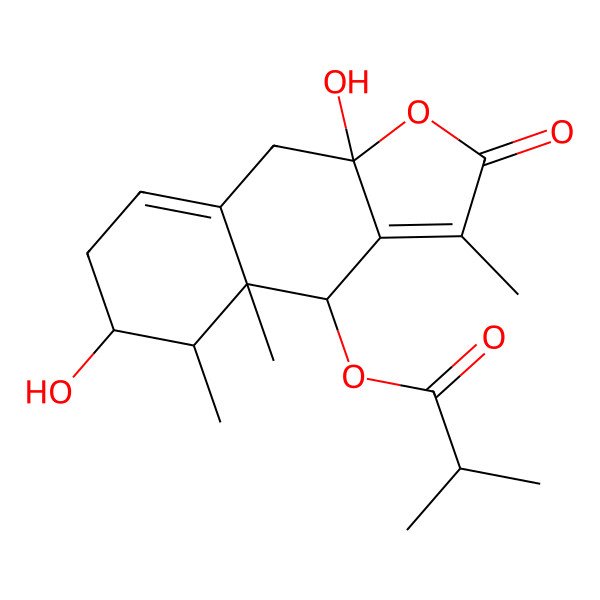2D Structure of [(4S,4aR,5R,6S,9aR)-6,9a-dihydroxy-3,4a,5-trimethyl-2-oxo-5,6,7,9-tetrahydro-4H-benzo[f][1]benzofuran-4-yl] 2-methylpropanoate