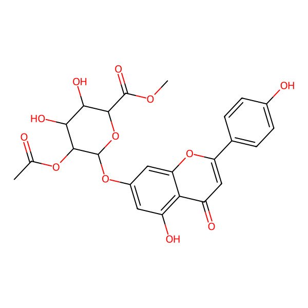 2D Structure of Methyl 5-acetyloxy-3,4-dihydroxy-6-[5-hydroxy-2-(4-hydroxyphenyl)-4-oxochromen-7-yl]oxyoxane-2-carboxylate