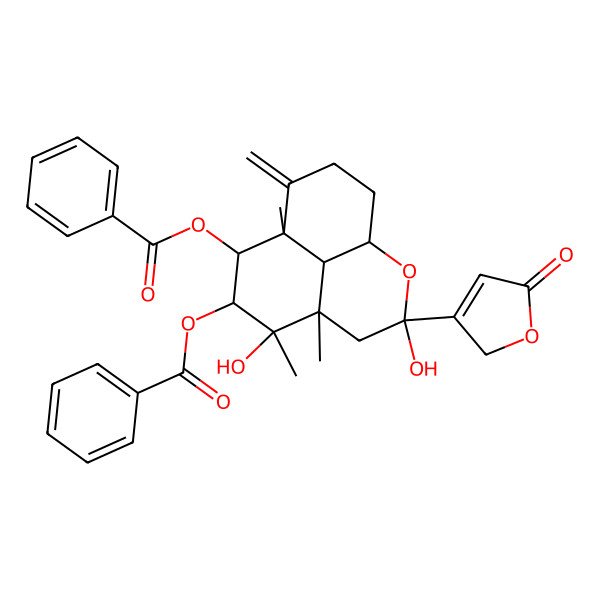 2D Structure of [7-benzoyloxy-3,6-dihydroxy-5,6,9-trimethyl-10-methylidene-3-(5-oxo-2H-furan-3-yl)-2-oxatricyclo[7.3.1.05,13]tridecan-8-yl] benzoate