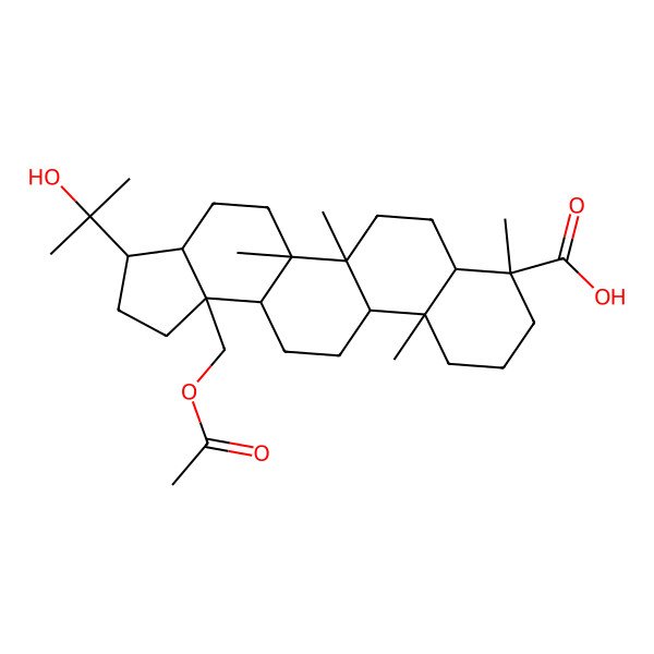 2D Structure of 13b-(Acetyloxymethyl)-3-(2-hydroxypropan-2-yl)-5a,5b,8,11a-tetramethyl-1,2,3,3a,4,5,6,7,7a,9,10,11,11b,12,13,13a-hexadecahydrocyclopenta[a]chrysene-8-carboxylic acid