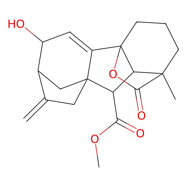 2D Structure of methyl (1R,4S,5R,8S,9S,10R,11S)-4-hydroxy-11-methyl-6-methylidene-16-oxo-15-oxapentacyclo[9.3.2.15,8.01,10.02,8]heptadec-2-ene-9-carboxylate