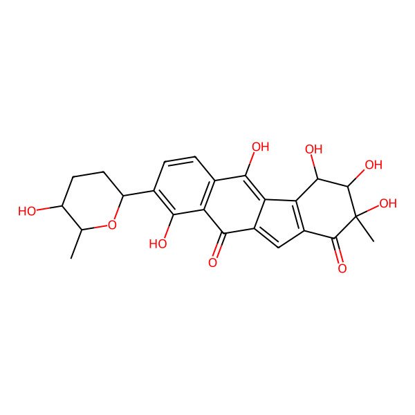 2D Structure of 2,3,4,5,9-Pentahydroxy-8-(5-hydroxy-6-methyloxan-2-yl)-2-methyl-3,4-dihydrobenzo[b]fluorene-1,10-dione
