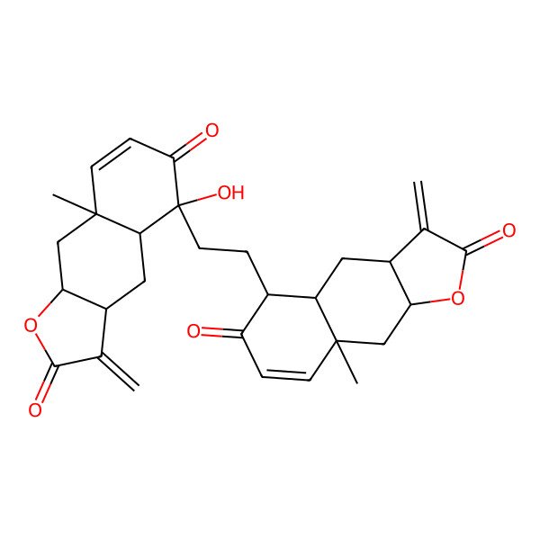 2D Structure of 5-[2-(8a-methyl-3-methylidene-2,6-dioxo-3a,4,4a,5,9,9a-hexahydrobenzo[f][1]benzofuran-5-yl)ethyl]-5-hydroxy-8a-methyl-3-methylidene-4,4a,9,9a-tetrahydro-3aH-benzo[f][1]benzofuran-2,6-dione