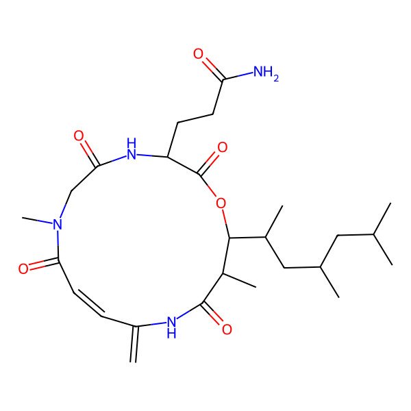 2D Structure of 3-[15-(4,6-Dimethylheptan-2-yl)-7,14-dimethyl-11-methylidene-2,5,8,13-tetraoxo-1-oxa-4,7,12-triazacyclopentadec-9-en-3-yl]propanamide