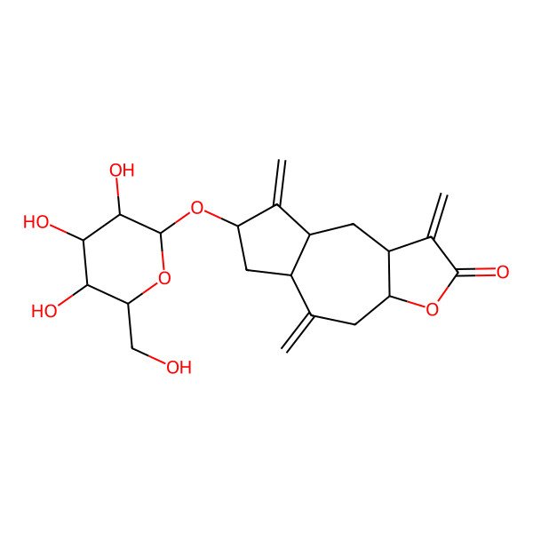 2D Structure of (3aS,5aS,7S,8aS,9aR)-1,5,8-trimethylidene-7-[(2R,3R,4S,5S,6R)-3,4,5-trihydroxy-6-(hydroxymethyl)oxan-2-yl]oxy-3a,4,5a,6,7,8a,9,9a-octahydroazuleno[6,5-b]furan-2-one